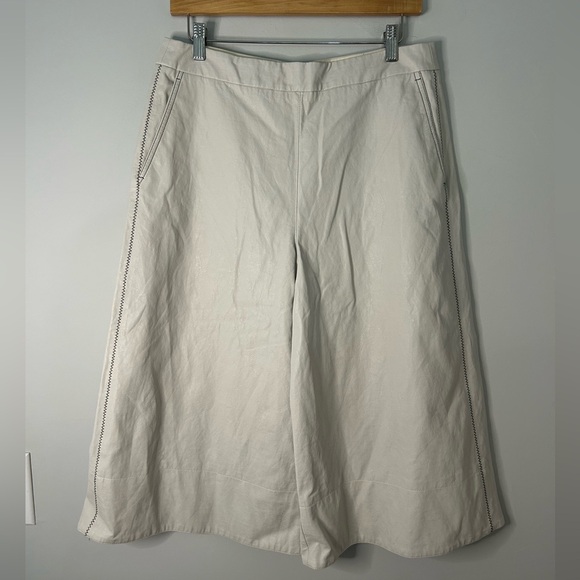 Beatrice B Met Faux Leather Culottes Cream Pants - Picture 3 of 10